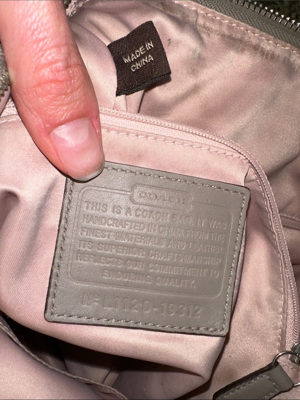 Coach Kristen Woven Leather Shoulder Satchel in Taupe Gray with pink interior - Picture 14 of 16